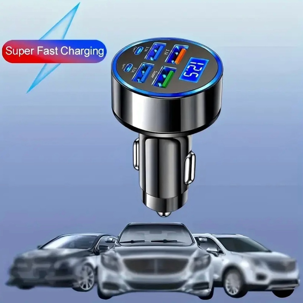 New Multi-Port Car Charger Voltage Display Fast USB C Charging - Picture 5 of 6